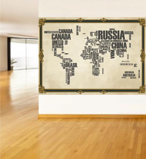 İngilizce Vintage Yazılı Dünya Haritası