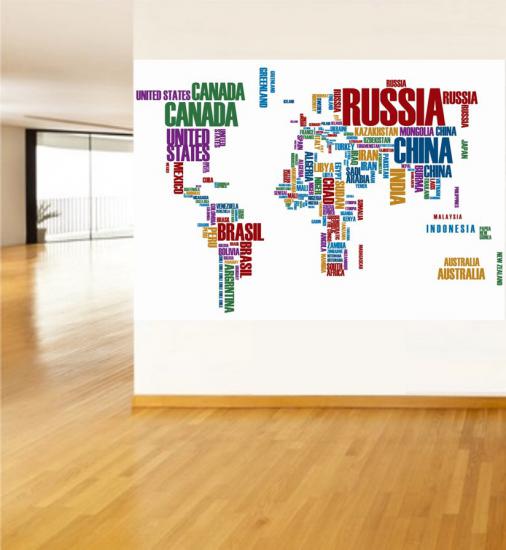 İngilizce Renkli Yazılı Dünya Haritası